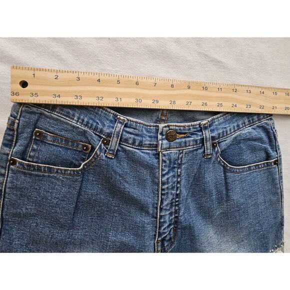 Sassy Thai Jeans Womens Embellished Beads Flowers Rhinestones Mid Rise 10 Flare - Picture 7 of 14